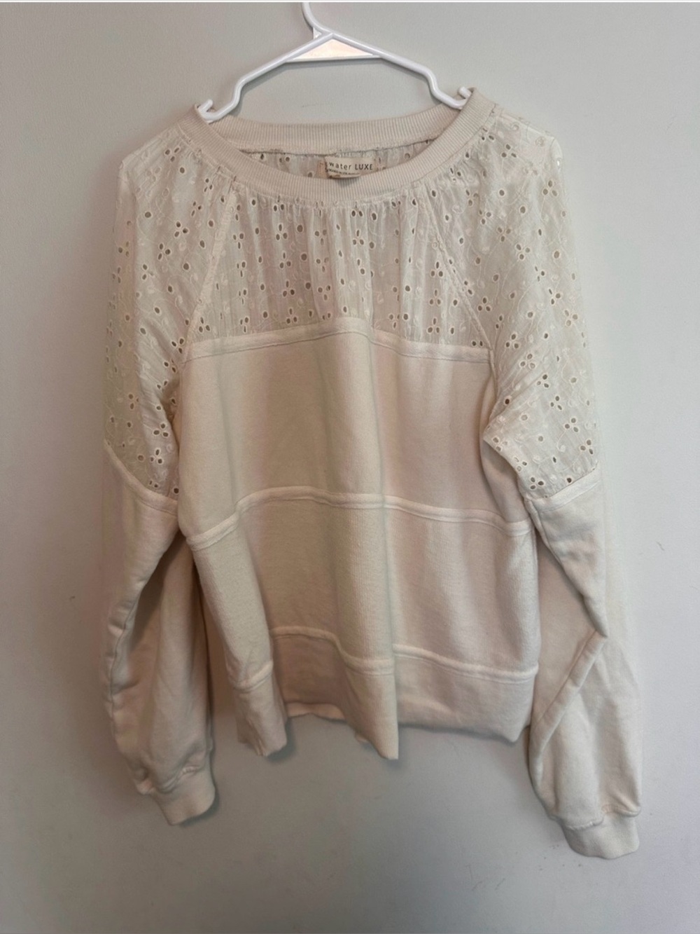 saltwater LUXE Cream Eyelet Panel Sweatshirt